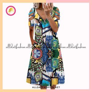 Claire Zipper V Neck Short Sleeve Cold Shoulder Midi Dress